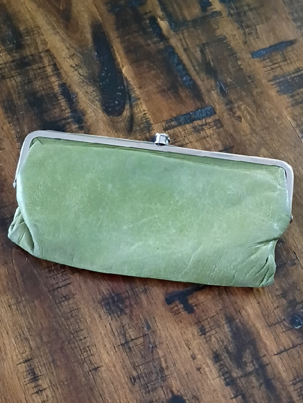 HOBO Olive Green Leather Kiss-Lock Clutch